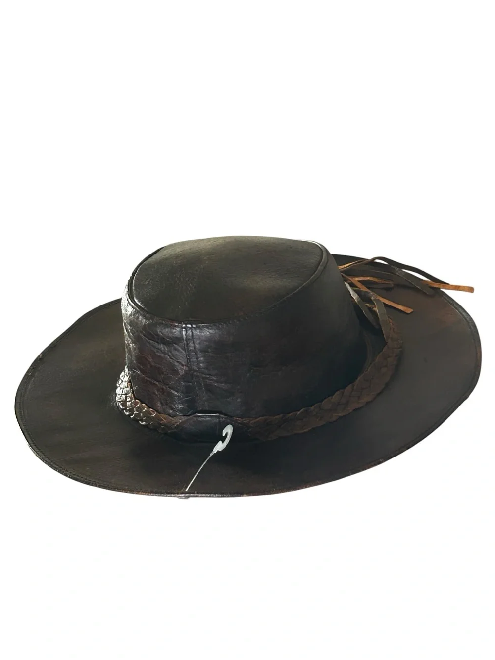 Handmade Genuine Leather Outback Hat with Braided Band Brown
